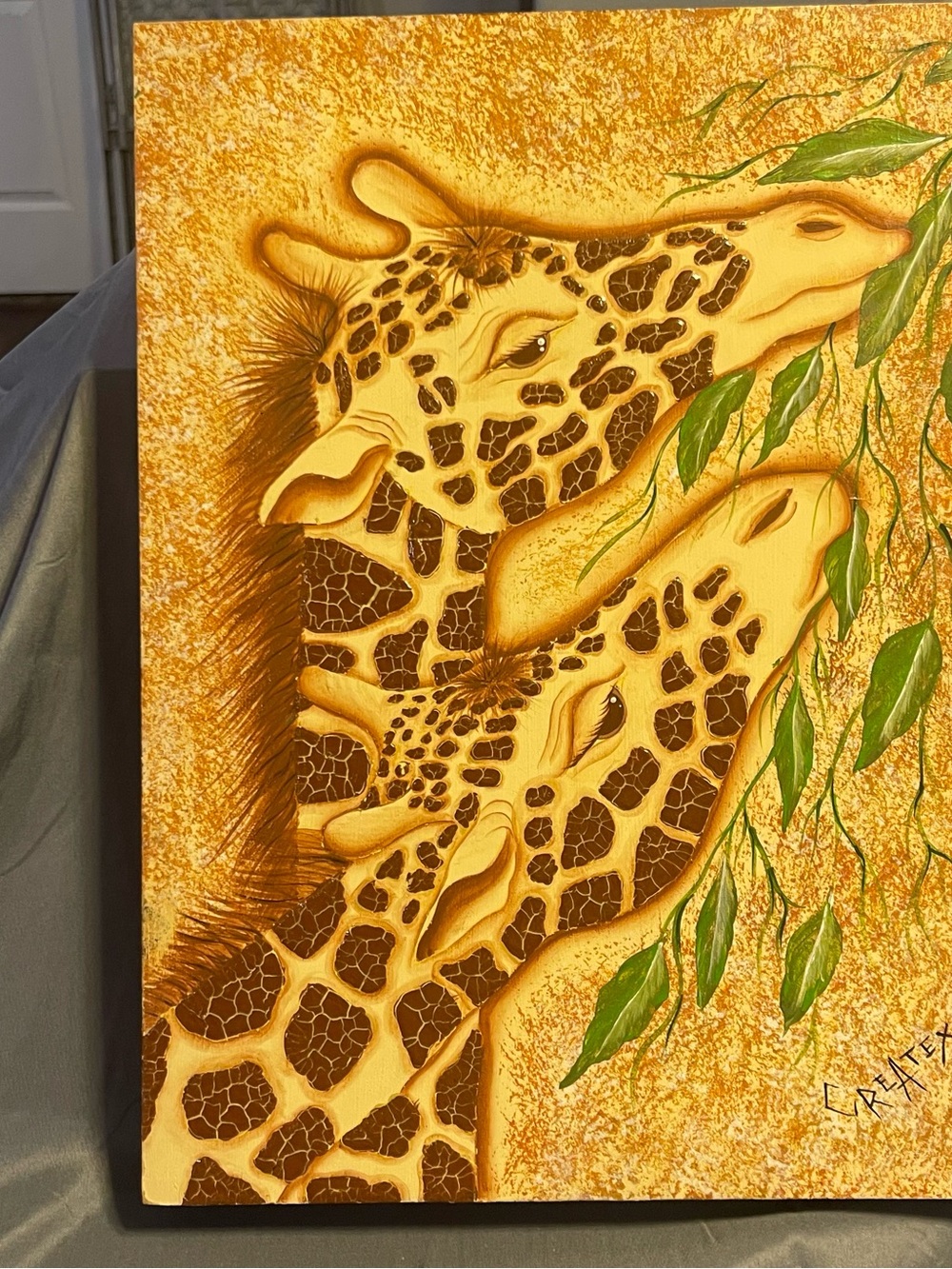 Giraffes in Love" Textured Wildlife Portrait - Signed Createx